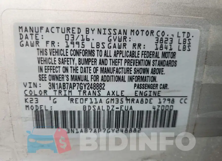 3N1AB7AP7GY248882 Photo# 13