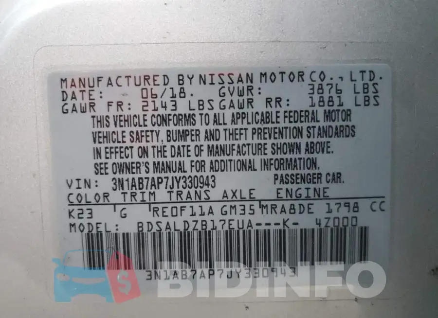 3N1AB7AP7JY330943 Photo# 12