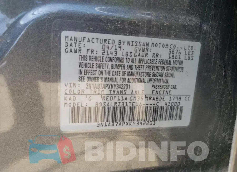 3N1AB7APXKY342201 Photo# 12