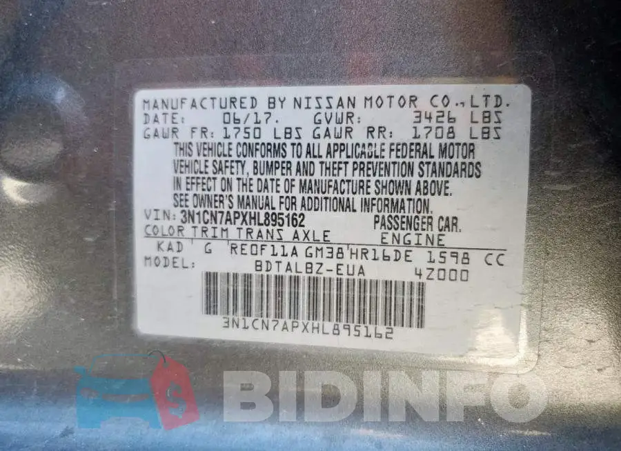 3N1CN7APXHL895162 Photo# 12