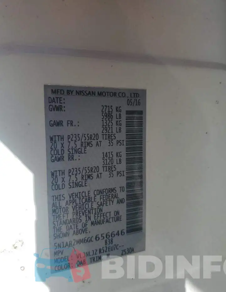 5N1AR2MM6GC656646 Photo# 12