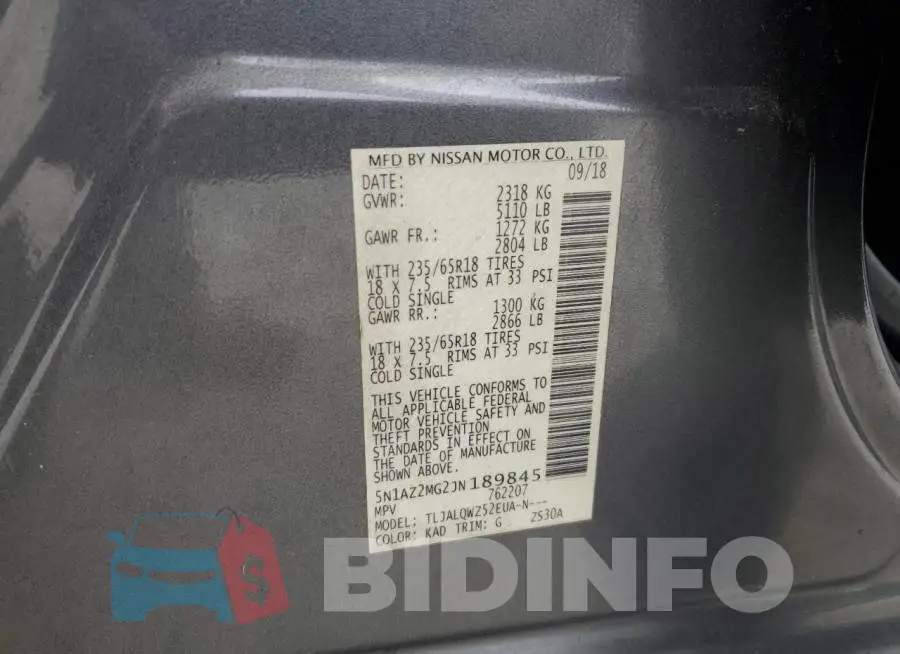 5N1AZ2MG2JN189845 Photo# 13