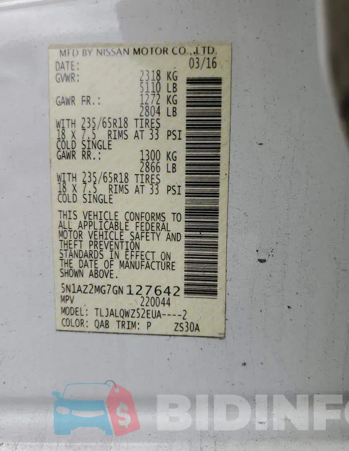 5N1AZ2MG7GN127642 Photo# 12