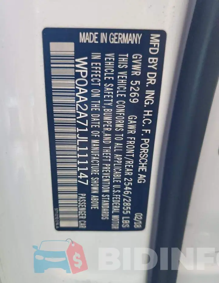 WP0AA2A71JL111147 Photo# 12