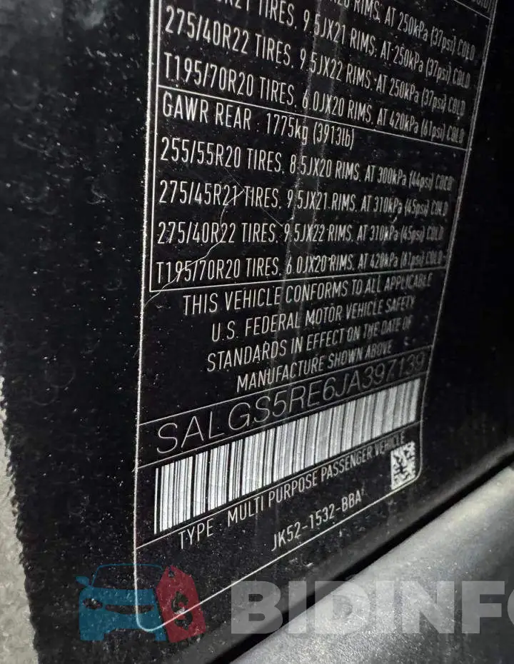 SALGS5RE6JA397139 Photo# 10