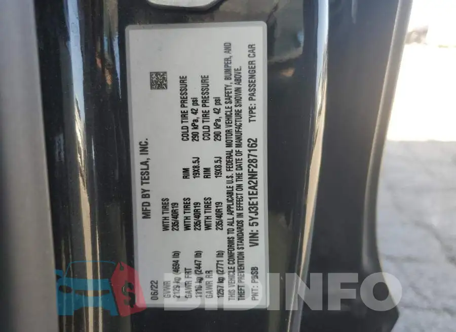 5YJ3E1EA2NF287162 Photo# 12
