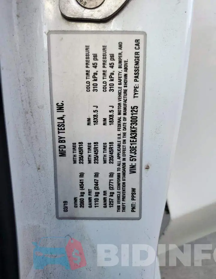5YJ3E1EA3KF300125 Photo# 12