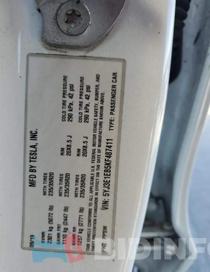 5YJ3E1EB5KF487411 Photo# 12