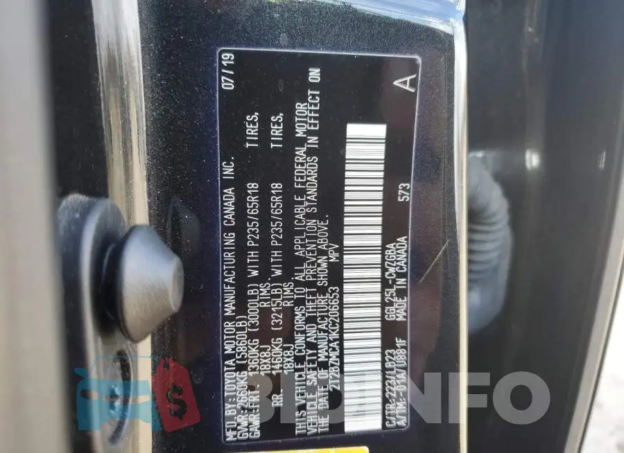 2T2BZMCA1KC206653 Photo# 14