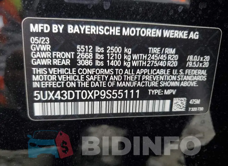 5UX43DT0XP9S55111 Photo# 13