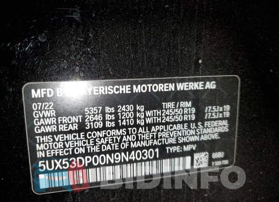5UX53DP00N9N40301 Photo# 13