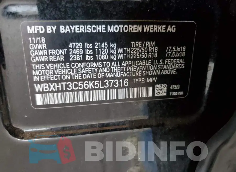 WBXHT3C56K5L37316 Photo# 13