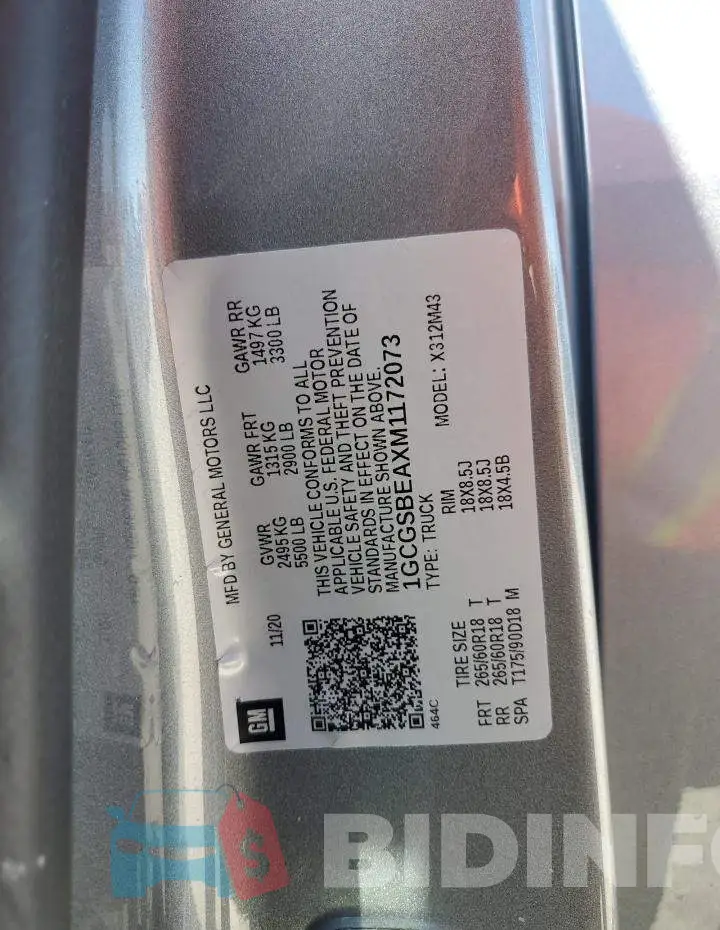 1GCGSBEAXM1172073 Photo# 12