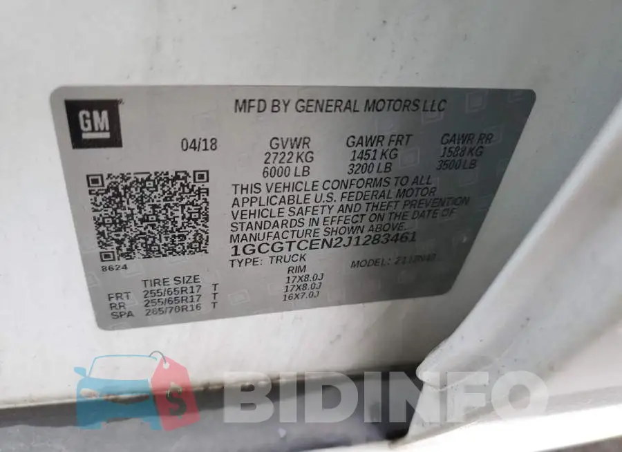 1GCGTCEN2J1283461 Photo# 12