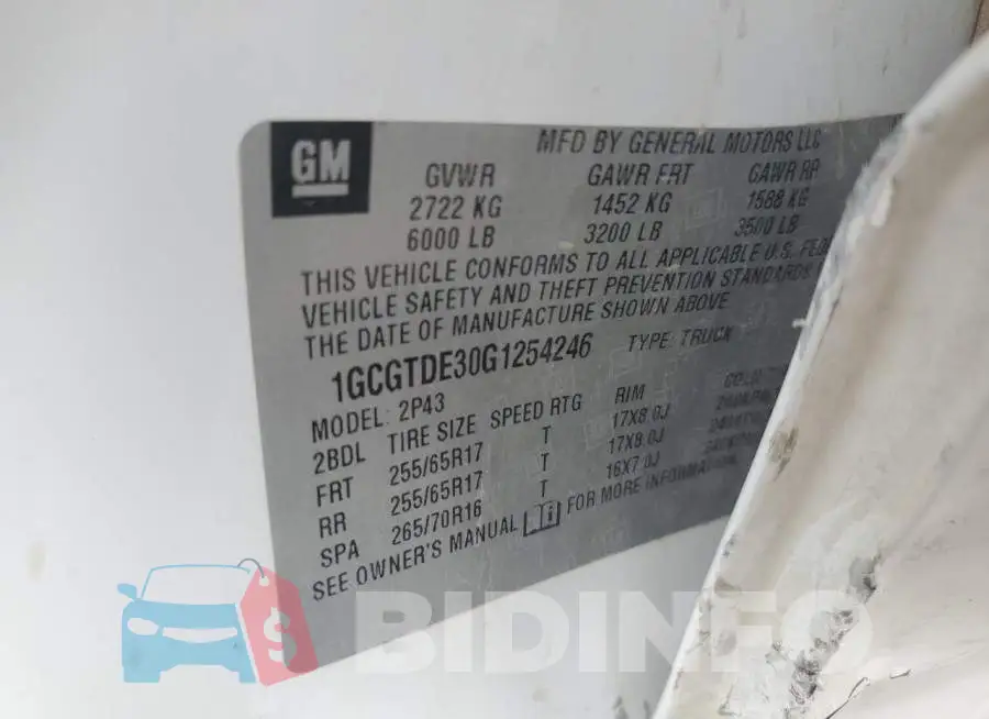 1GCGTDE30G1254246 Photo# 12