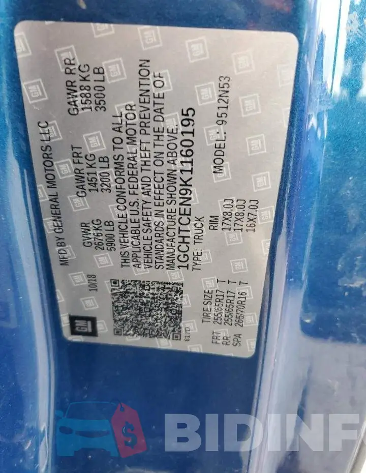 1GCHTCEN9K1160195 Photo# 12
