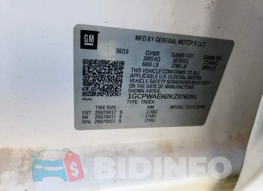1GCPWAEH2KZ376151 Photo# 12