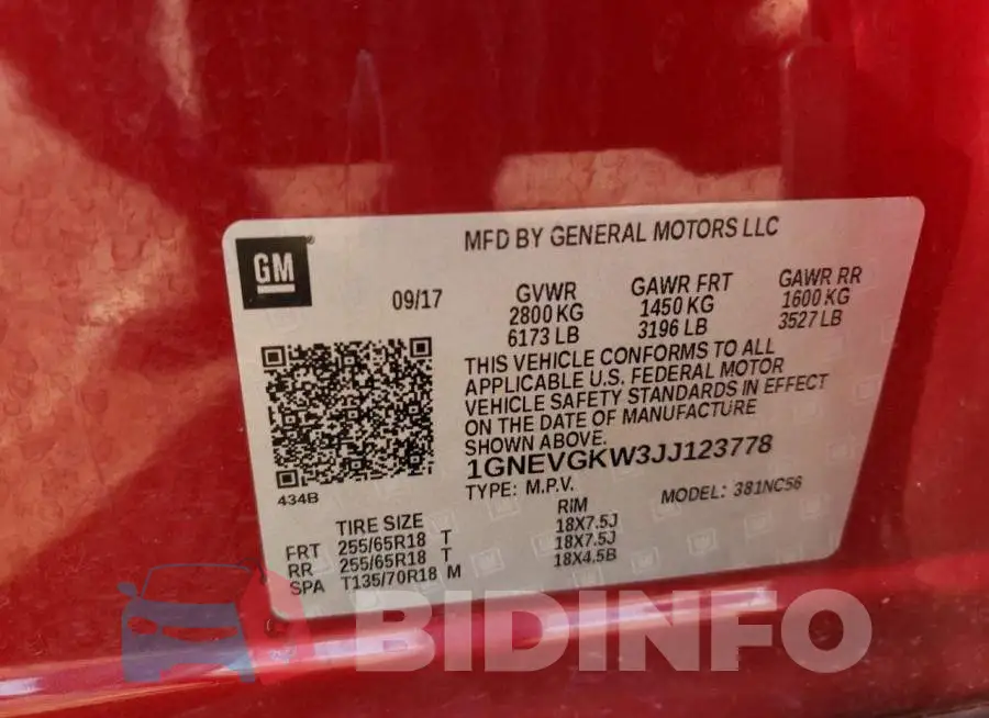 1GNEVGKW3JJ123778 Photo# 13