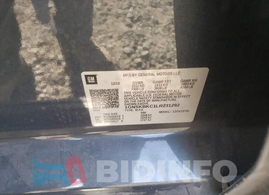 1GNSKBKC1LR231292 Photo# 14
