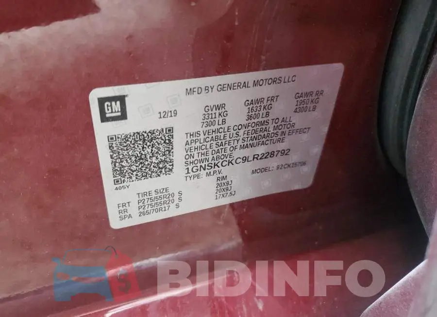1GNSKCKC9LR228792 Photo# 13