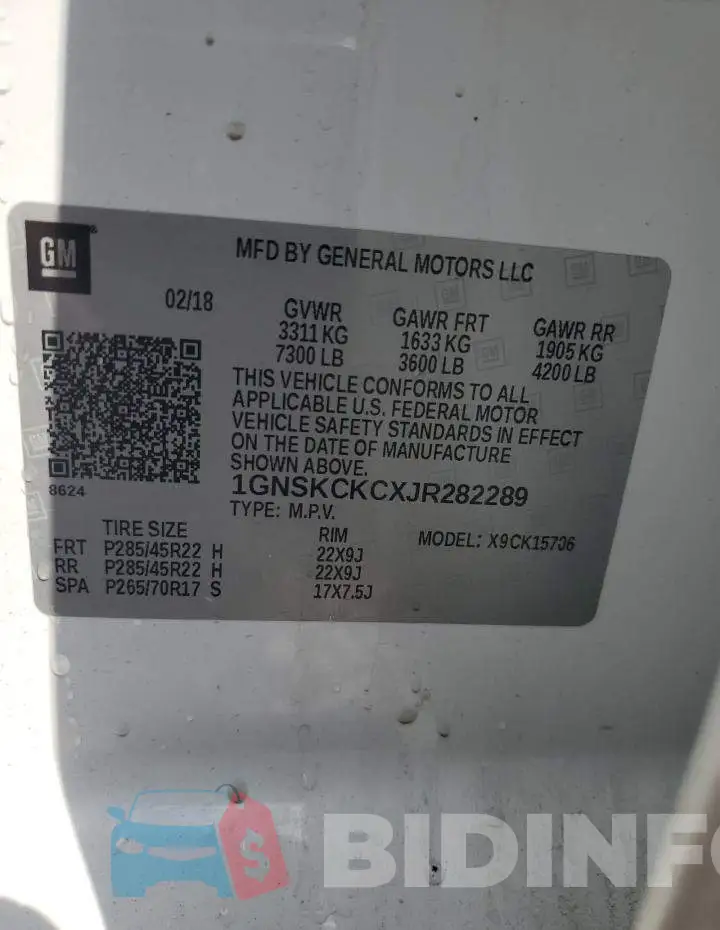 1GNSKCKCXJR282289 Photo# 13