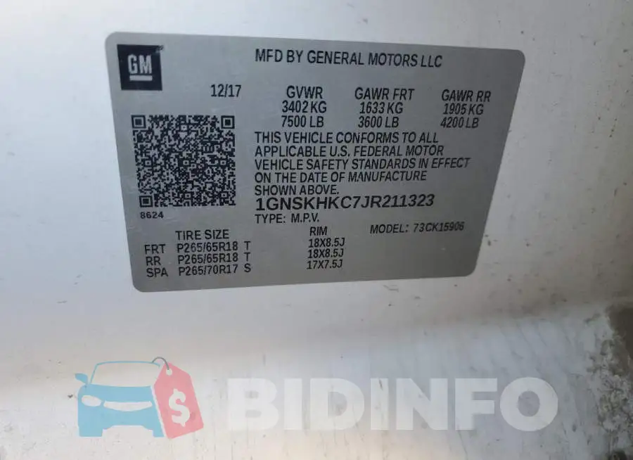 1GNSKHKC7JR211323 Photo# 13