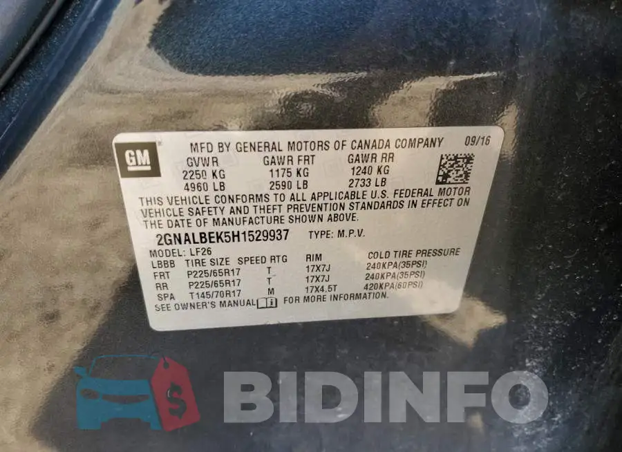 2GNALBEK5H1529937 Photo# 13