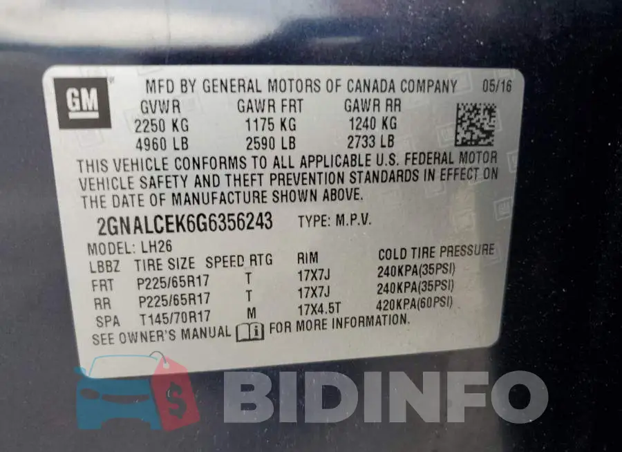 2GNALCEK6G6356243 Photo# 13