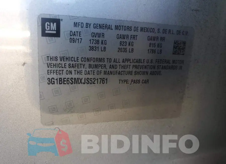 3G1BE6SMXJS521761 Photo# 12