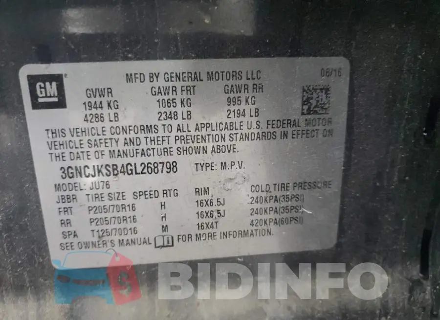 3GNCJKSB4GL268798 Photo# 13