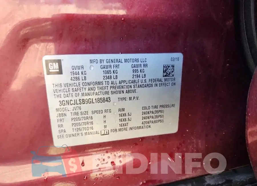 3GNCJLSB9GL185843 Photo# 13