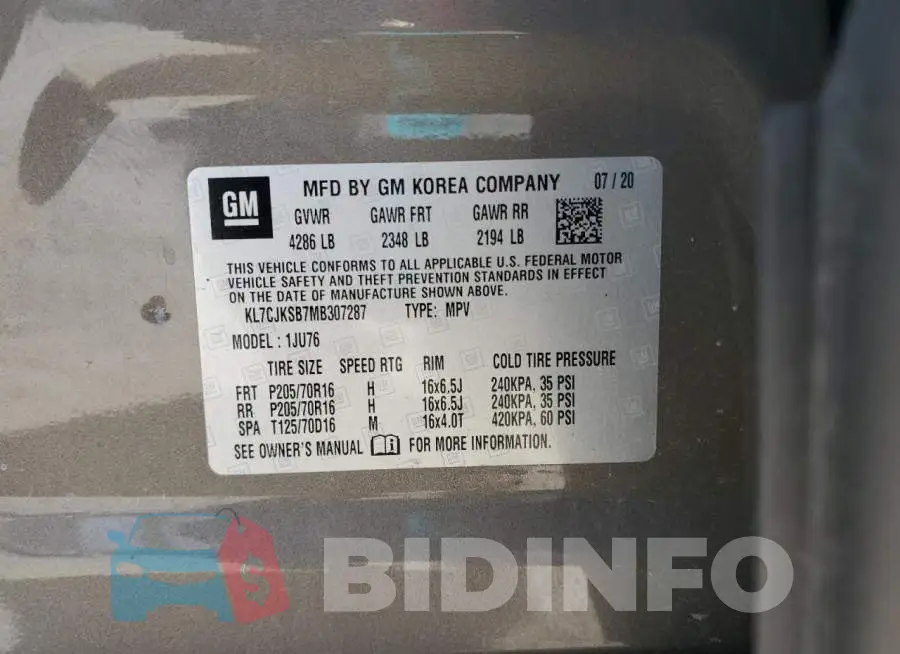 KL7CJKSB7MB307287 Photo# 12