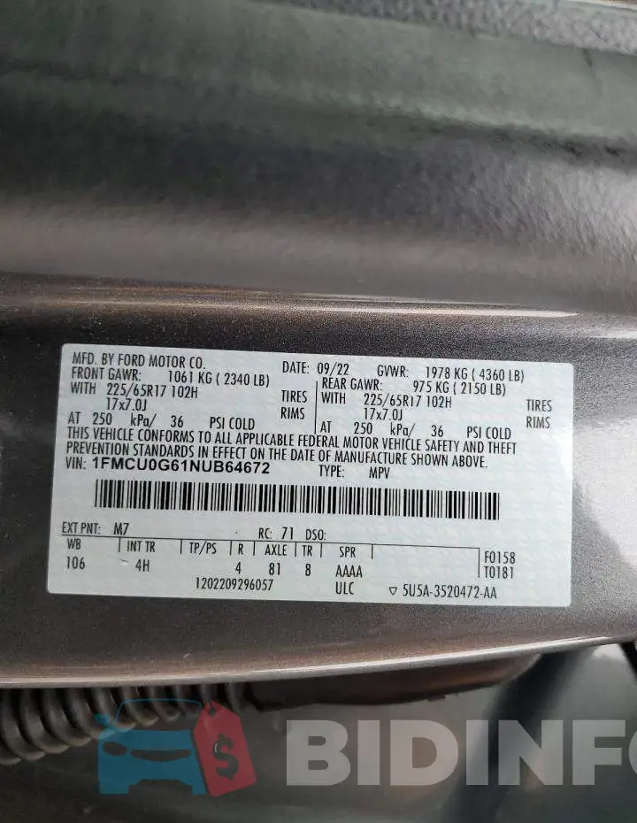 1FMCU0G61NUB64672 Photo# 13