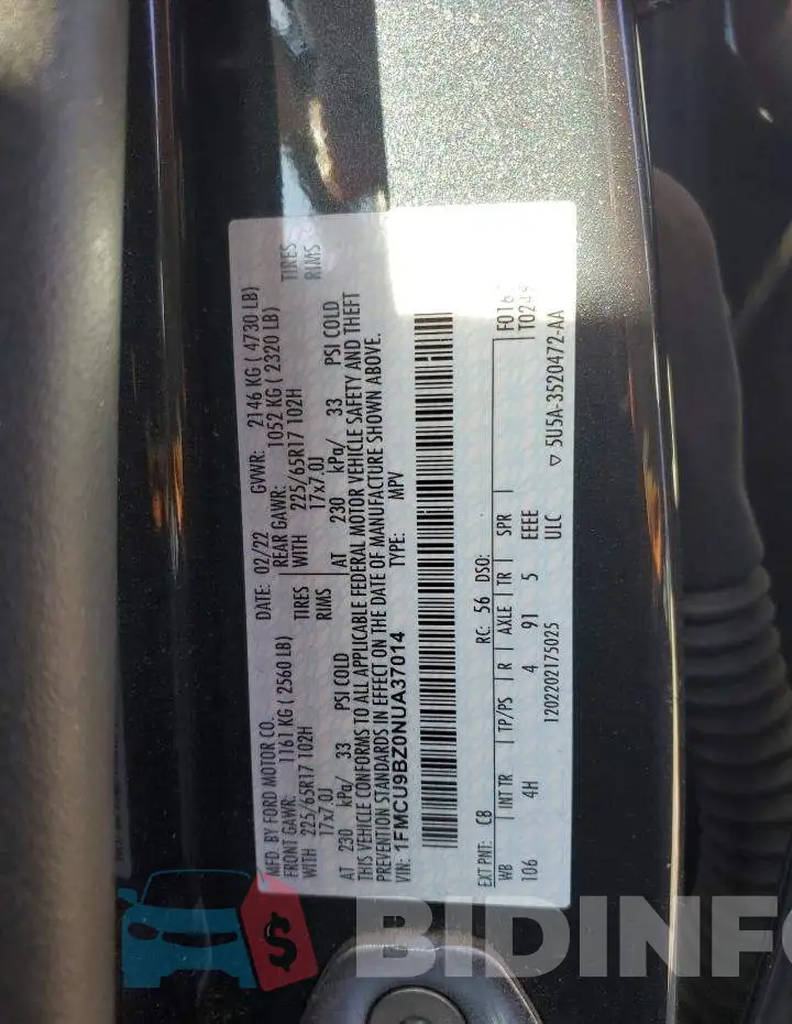 1FMCU9BZ0NUA37014 Photo# 13