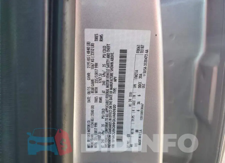 1FMCU9G99GUA60920 Photo# 13