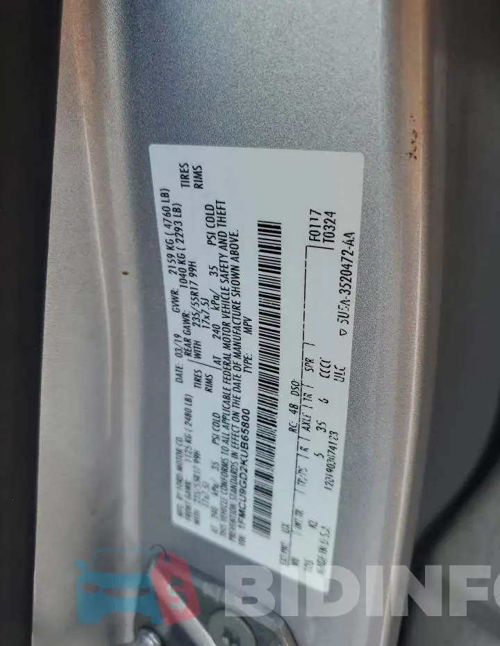 1FMCU9GD2KUB65800 Photo# 13