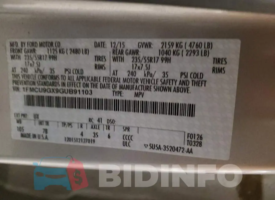 1FMCU9GX9GUB91103 Photo# 12