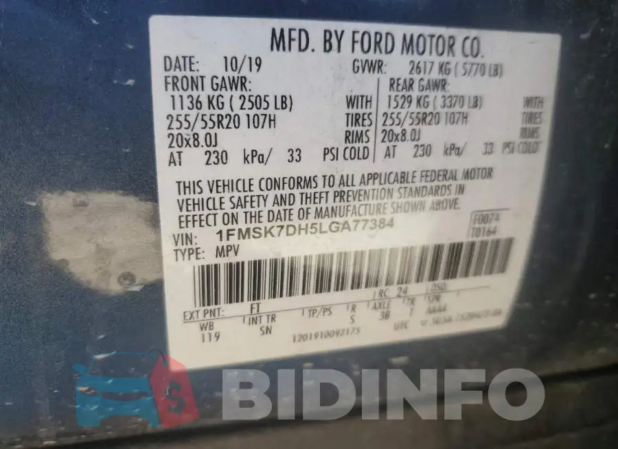 1FMSK7DH5LGA77384 Photo# 13