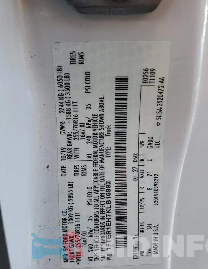 1FTER1EH7KLB16992 Photo# 12