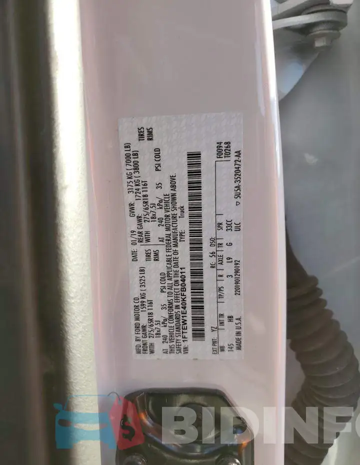 1FTEW1E40KFB04011 Photo# 13