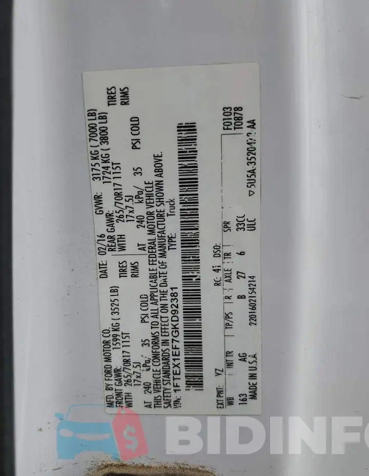 1FTEX1EF7GKD92381 Photo# 12