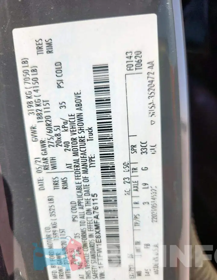 1FTFW1E8XMFA76115 Photo# 12