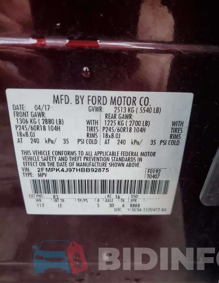2FMPK4J97HBB92875 Photo# 12