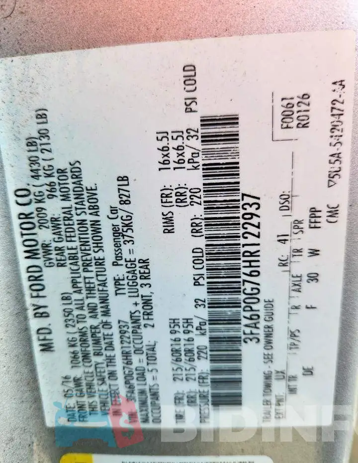 3FA6P0G76HR122937 Photo# 13