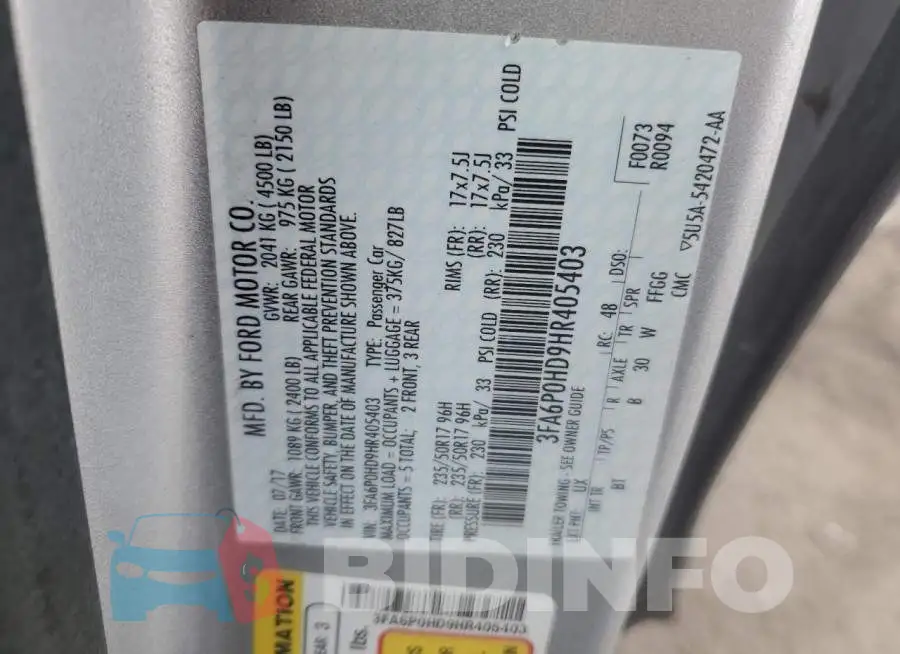 3FA6P0HD9HR405403 Photo# 12