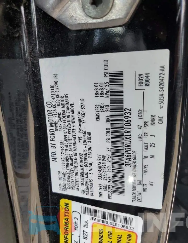 3FA6P0RUXLR106932 Photo# 12