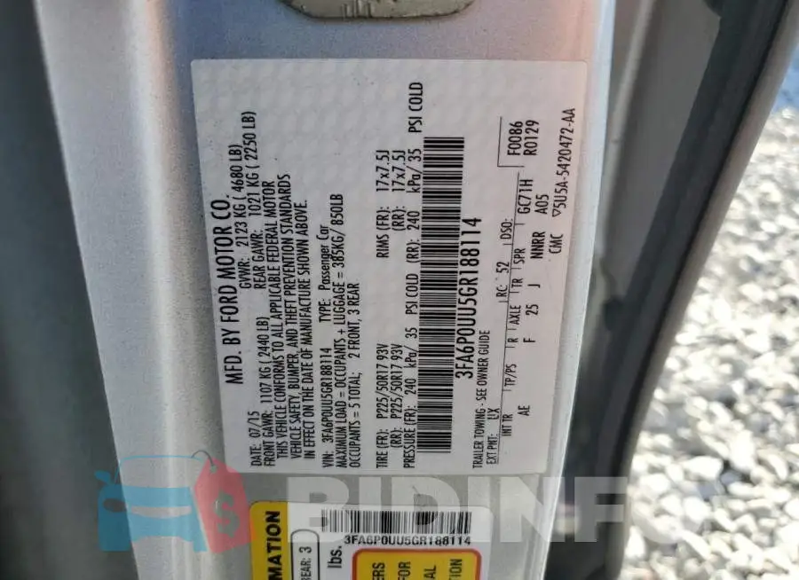 3FA6P0UU5GR188114 Photo# 12