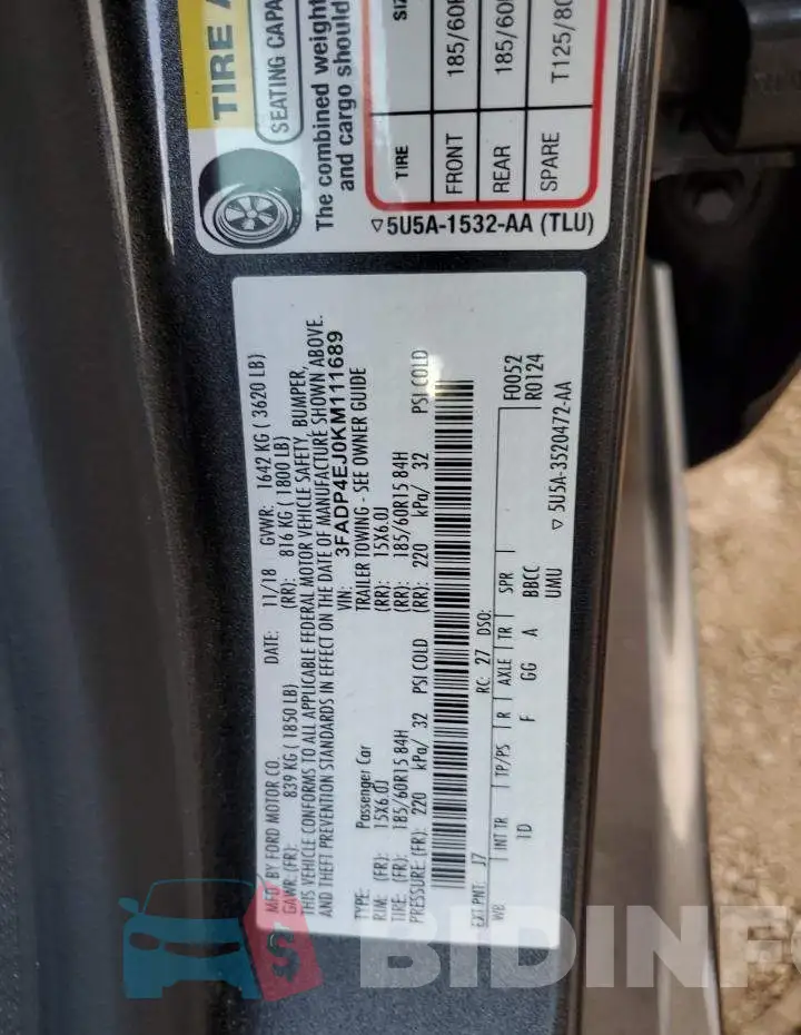 3FADP4EJ0KM111689 Photo# 12