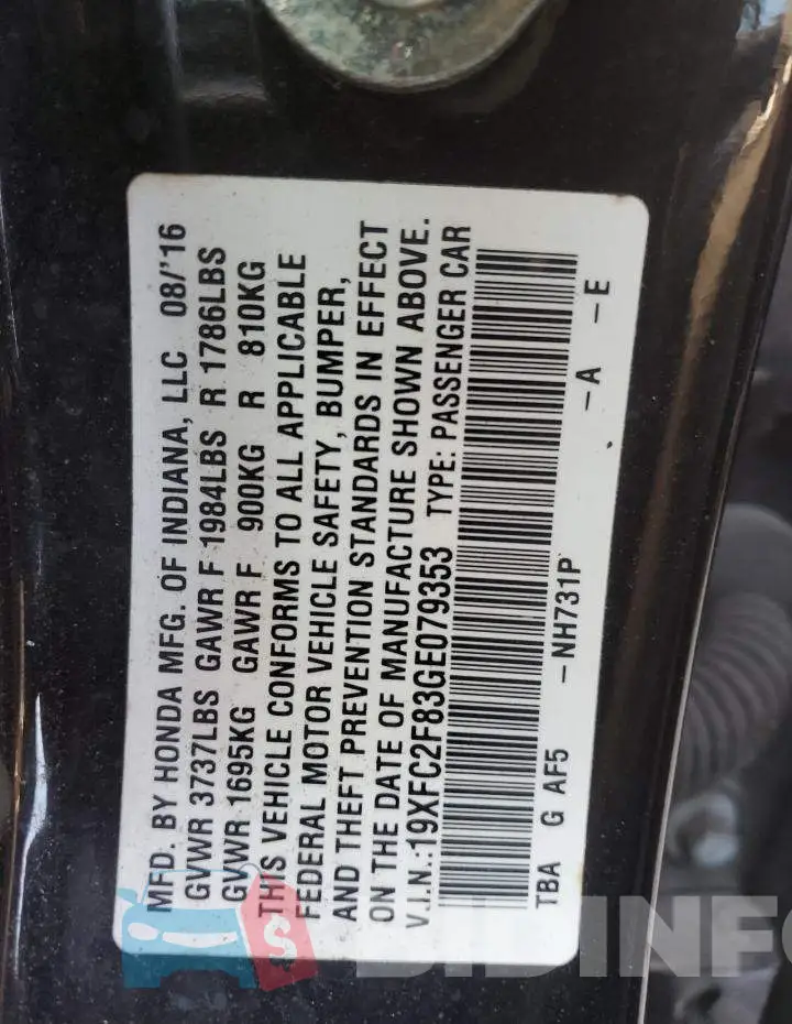 19XFC2F83GE079353 Photo# 13