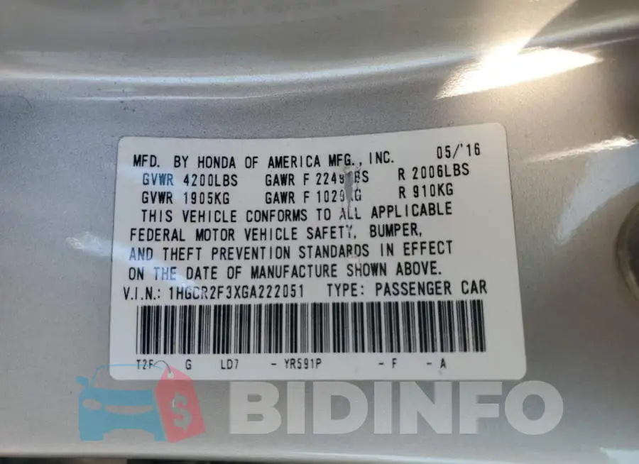 1HGCR2F3XGA222051 Photo# 12